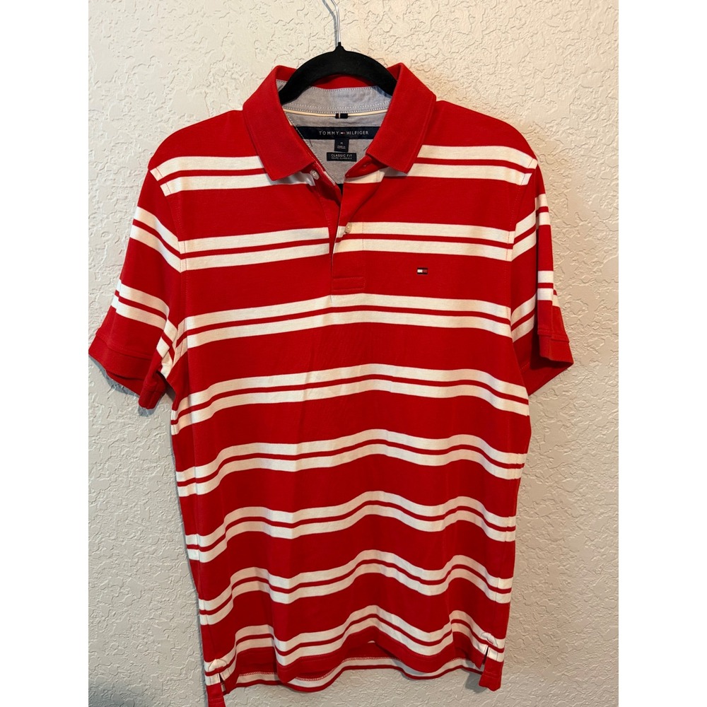 Tommy Hilfiger Striped Polo Shirt Size M Preppy Nautical Red White